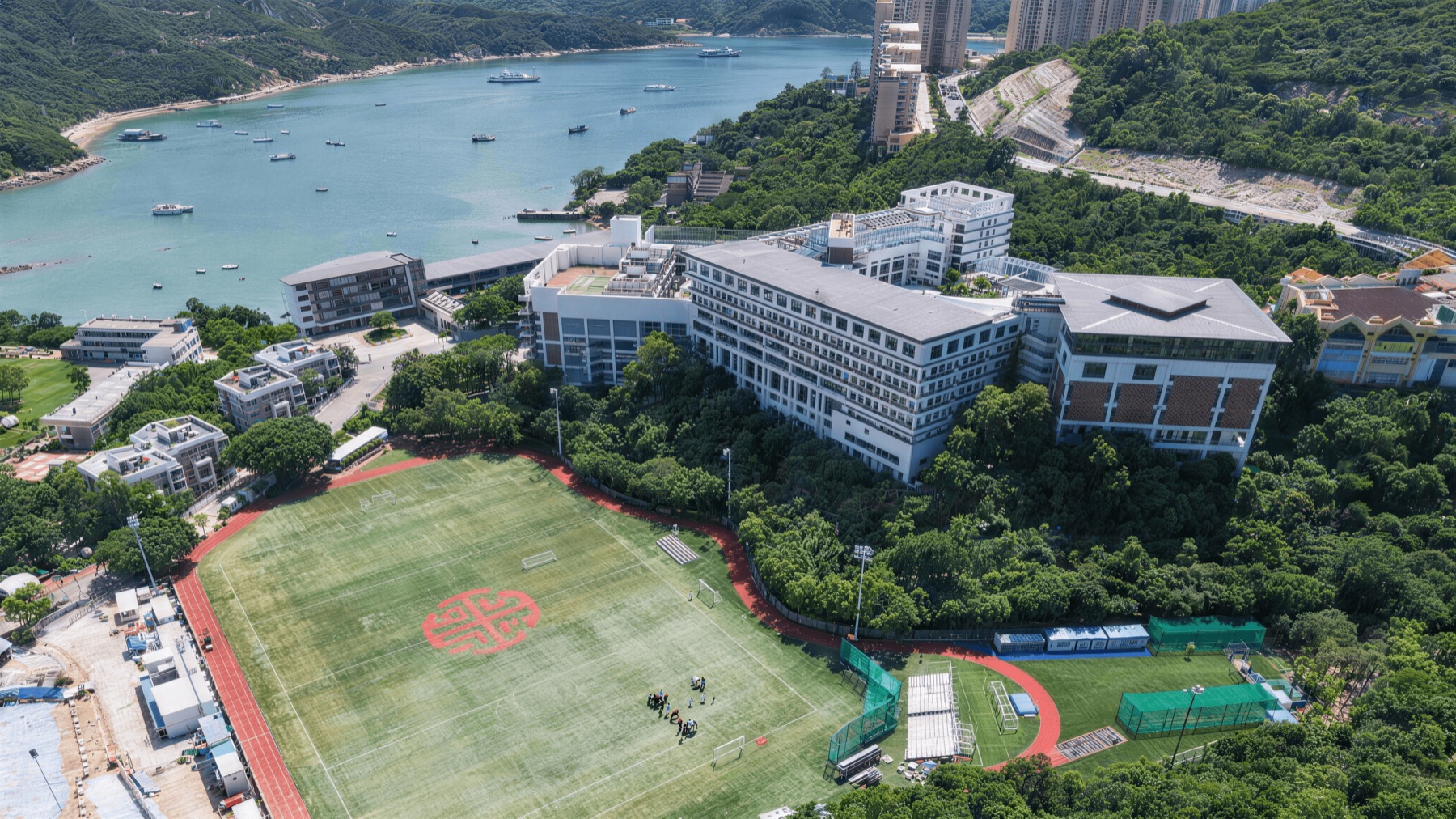 Hong Kong International School's Tai Tam campus and playing field above Tai Tam Bay